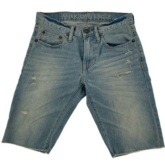 American Eagle Men's Distressed Cut-Off Jean Short Blue Jean Size 28 Denim - Picture 1 of 10